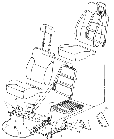 2005 Dodge Neon Towel Bar-Seat ADJUSTER Handle Diagram for 5093210AA
