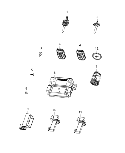2020 Ram 3500  Integrated Key Fob Diagram for 68374993AC