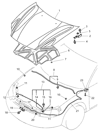 2005 Dodge Stratus  BUSHING-Hood Prop Rod Pivot Diagram for MR288266