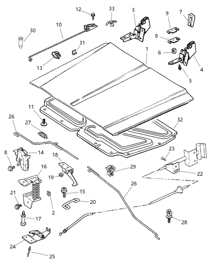 1999 Jeep Cherokee Hood Latch Diagram for 55235523AC
