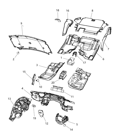 2008 Jeep Liberty  SILENCER-Shock Tower Diagram for 55197241AC