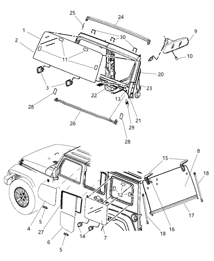 2017 Jeep Wrangler  Seal-LIFTGLASS Lower To Body Diagram for 68139994AB