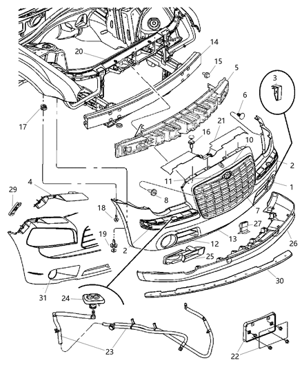 2006 Dodge Charger  Front Bumper Cover Assembly Diagram for 4806179AC