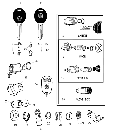 2001 Dodge Stratus  Key-Blank Diagram for 5018689AA