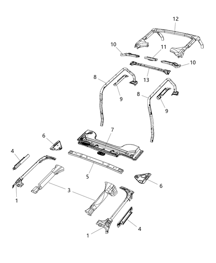 2017 Jeep Wrangler  Cover-Sport Bar Diagram for 6MM68DX9AA