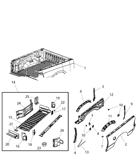 2012 Ram 1500 Panel-Box Side Outer Diagram for 55372118AB