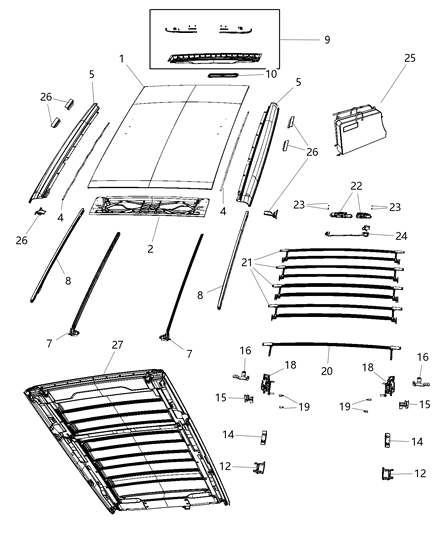 2018 Jeep Wrangler  Rail-Top Diagram for 68371843AA