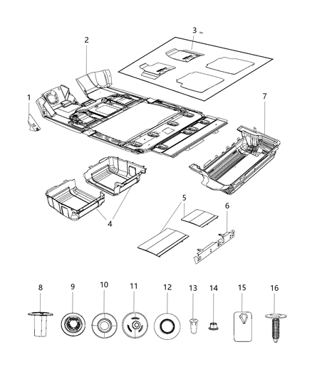 2019 Dodge Grand Caravan  Clip-Carpet Diagram for 1YY42XXXAA