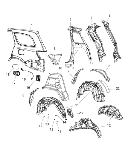 2020 Jeep Grand Cherokee  SILENCER-WHEELHOUSE Diagram for 55197424AD