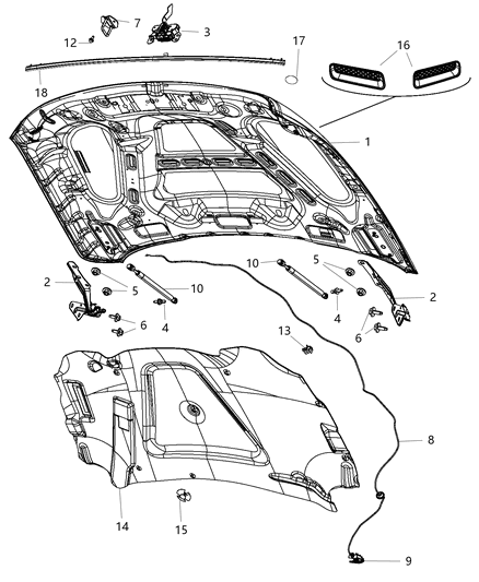 2014 Ram 1500  Hood Hinge Diagram for 55372574AC