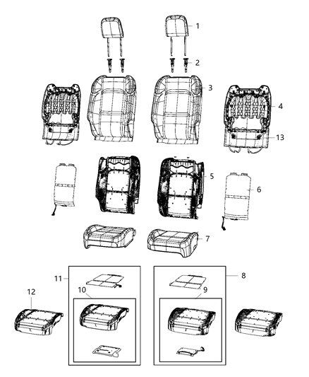 2021 Jeep Wrangler  Foam-Front Seat Back Diagram for 68281995AE