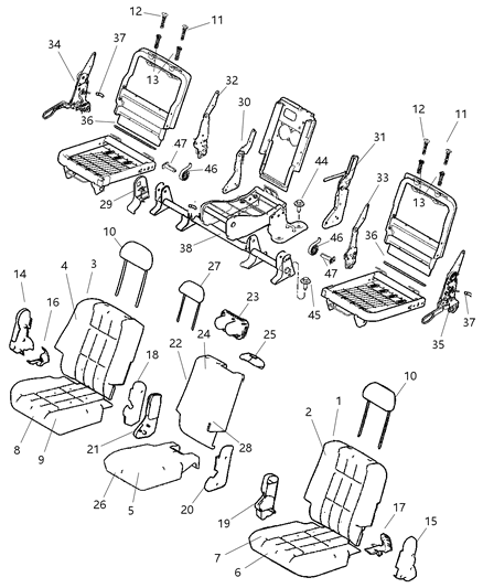 2008 Dodge Durango  Rear Seat Back Cover Left Diagram for 1FR951J3AA