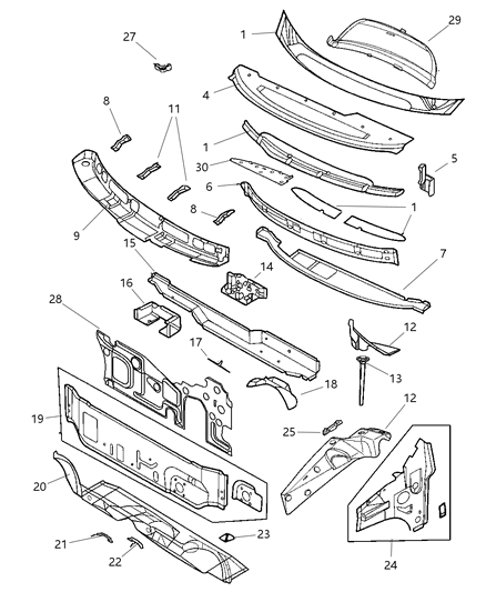 2003 Chrysler Town & Country  Grille-COWL Top Diagram for 4717553AD