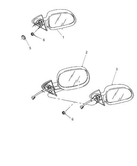 2000 Dodge Dakota  Passenger Side Mirror Outside Rear View Diagram for 55154844AD