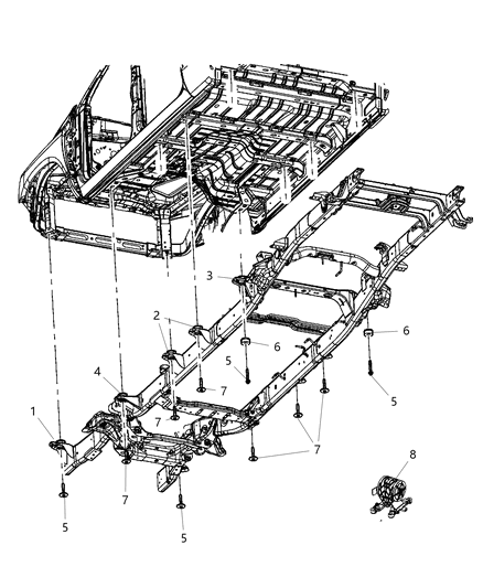 2019 Ram 2500  ISOLATOR-Body Hold Down Diagram for 68349249AA
