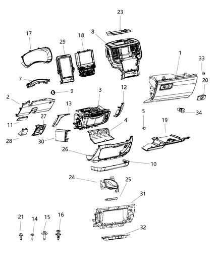 2019 Ram 3500  Center Stack Diagram for 68340281AC