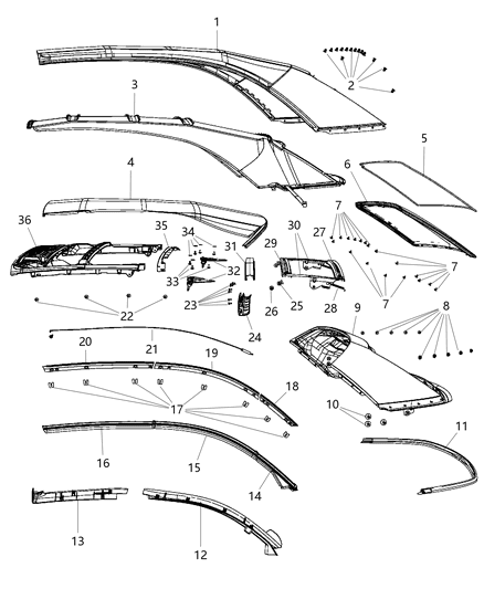 2012 Chrysler 200  Seal-Folding Top Side Rail Front Diagram for 68026896AA