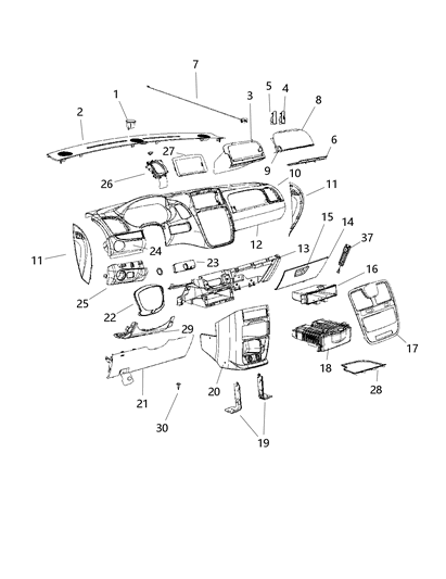 2019 Dodge Grand Caravan  Bezel-Instrument Panel Diagram for 1RB72AAAAC