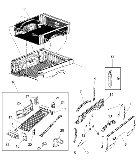 2009 Dodge Ram 1500  Panel-Box Side Inner Diagram for 68027042AB