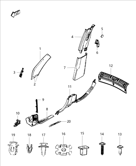 2020 Jeep Compass  Push Pin Diagram for 68259250AA