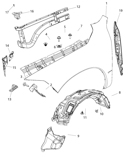 2019 Ram 1500  Panel-Fender Diagram for 68054338AI
