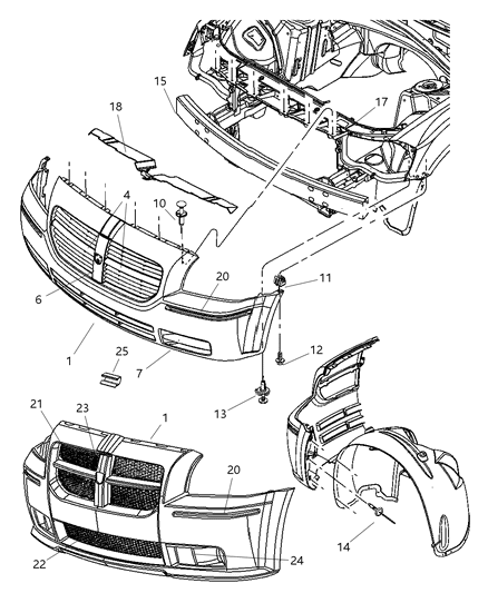 2007 Dodge Magnum Clip-Grille Diagram for 68019469AA