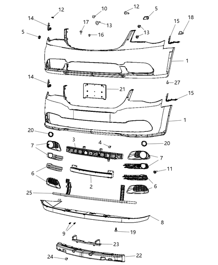 2013 Dodge Grand Caravan  Front Bumper Cover Diagram for 68088966AA