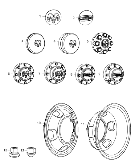 2013 Ram 3500  Wheel Cover Diagram for 52106937AB