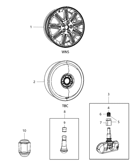2010 Chrysler PT Cruiser  Aluminum Wheel Diagram for ZK05PAKAB