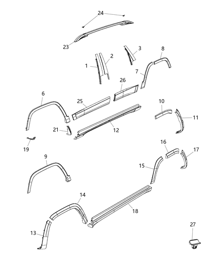 2015 Jeep Cherokee  APPLIQUE-C Pillar Diagram for 68102578AD