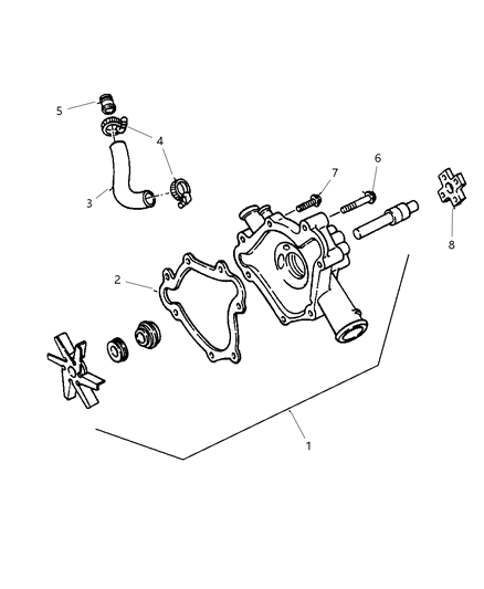1999 Dodge Dakota  Engine Water Pump Front Diagram for 53021018AB