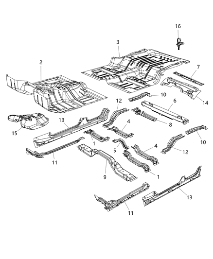 2016 Jeep Wrangler  Rail-Rear Floor Pan Side Diagram for 5182358AA