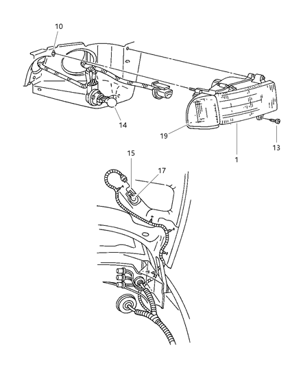 1999 Dodge Ram 1500  Drivers Headlight Diagram for 55076749AD