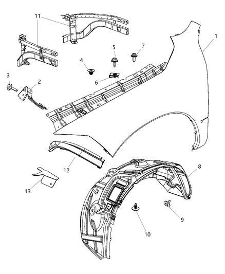 2010 Dodge Ram 2500  REINFMNT-Fender Diagram for 55372838AB
