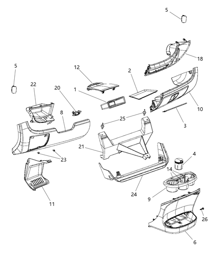 2020 Ram ProMaster 1500  Bezel-Cup Holder Diagram for 1ZS67JXWAC