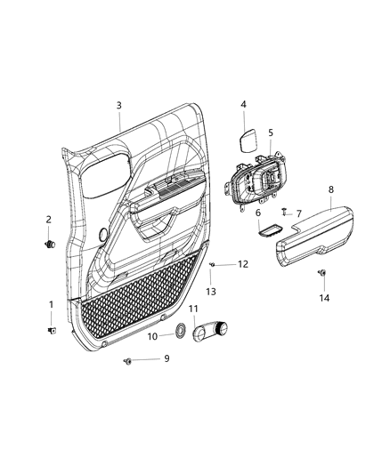 2018 Jeep Wrangler  Panel-Front Door Trim Diagram for 5ZW80TX7AE
