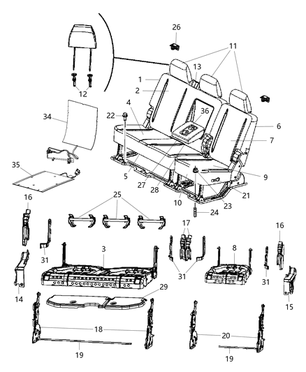 2014 Ram 3500  Rear Seat Back Cover Right Diagram for 5NA84LA8AA
