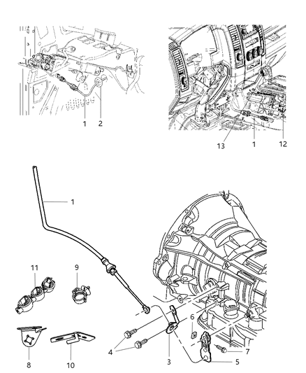 2011 Ram 1500  Transmission Gearshift Control Cable Diagram for 52855927AE