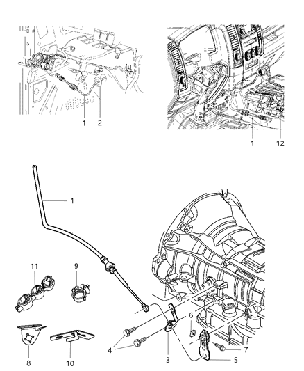 2009 Dodge Ram 1500  Transmission Gearshift Control Cable Diagram for 52855927AD