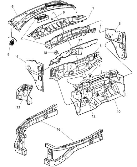 2004 Dodge Durango  Radiator Housing Diagram for 55362306AB