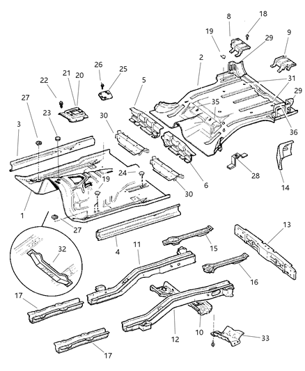 1999 Jeep Cherokee  Pan-Floor Diagram for 55175177AC