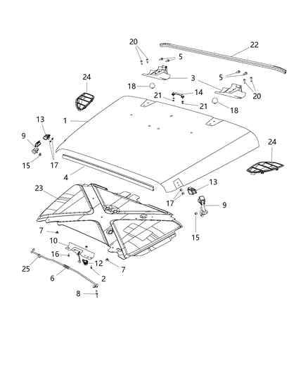 2015 Jeep Wrangler  Seal-Hood To COWL Diagram for 55395243AB
