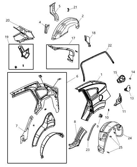 2007 Dodge Caliber  Shield-WHEELHOUSE Diagram for 5074103AA