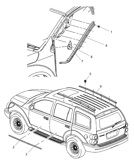 2005 Dodge Durango Molding-Front Door Diagram for 5JN54DX8AD
