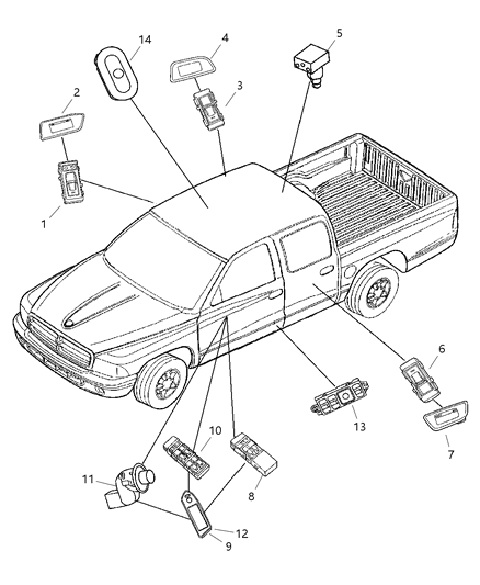 2007 Dodge Dakota  Bezel-Power Window /DOOR Lock SWI Diagram for 5HS83ZJ1AF