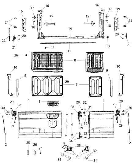 2019 Ram 1500  Tailgate Latch Diagram for 68280336AC