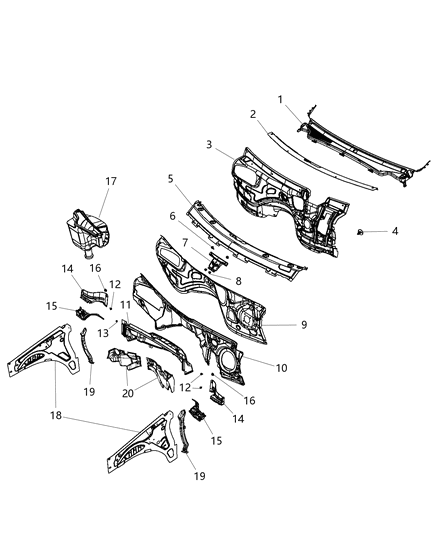 2011 Dodge Durango  Grille-COWL Top Diagram for 5182164AF