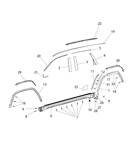 2019 Jeep Grand Cherokee  Molding-Quarter Wheel Opening Diagram for 5QJ79TZZAA