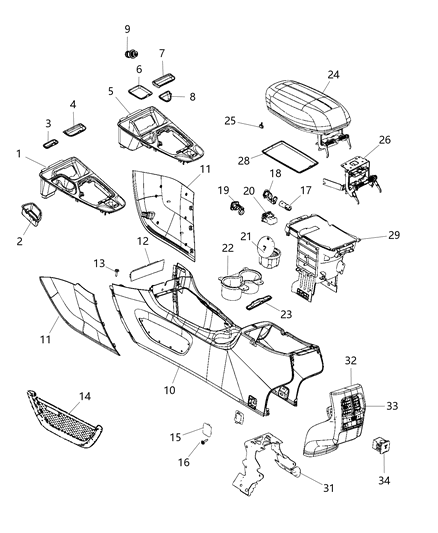 2020 Jeep Cherokee  Console ARMREST Diagram for 1WZ791A8AD