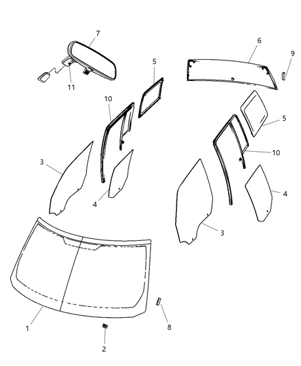 2009 Jeep Patriot  Glass-Door Glass Run With Glass Diagram for 5067770AB